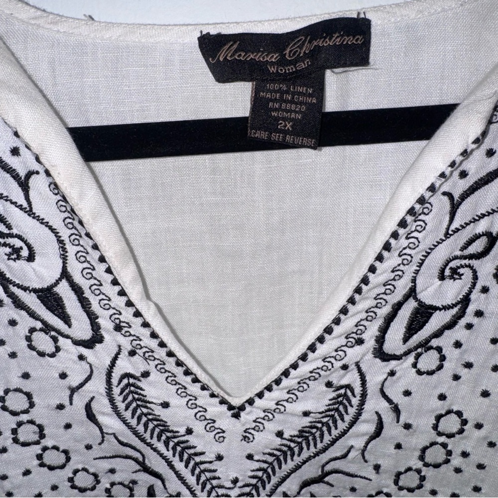 Marisa Christina White black embroidered Linen Shirt 2X​​ light weight sustain​ - Picture 4 of 4